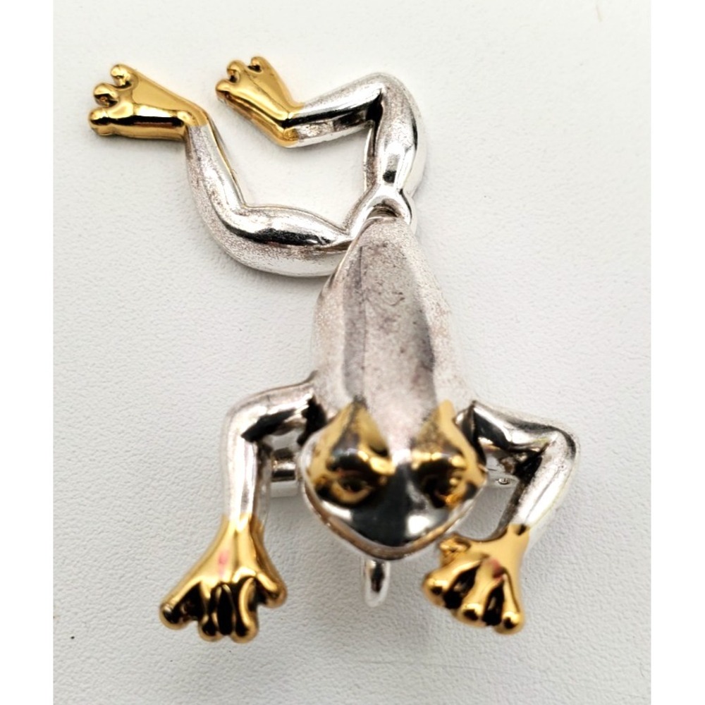 Vintage Frog w Articulating Legs Pendant & Brooch Pin Gold & Silver Tone - Picture 2 of 5